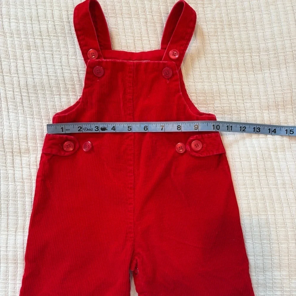 OshKosh B'Gosh Vintage 80's Rainbow Striped Mock Neck 18 mos Shirt Red Overalls